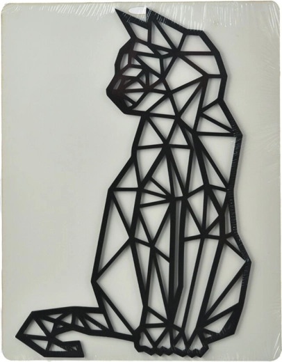 Vægdekoration Kat – geometrisk silhuet, sort, træ 24 × 36 cm