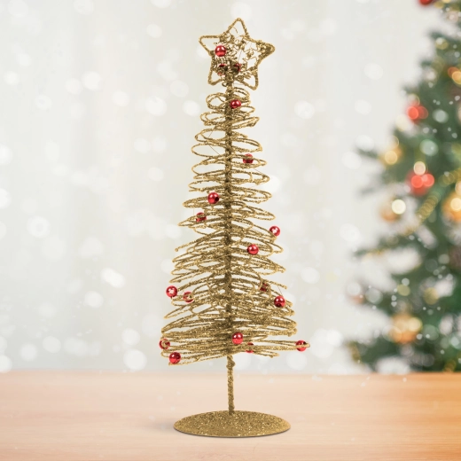 Glitrende metaljuletræ rødt 28 cm