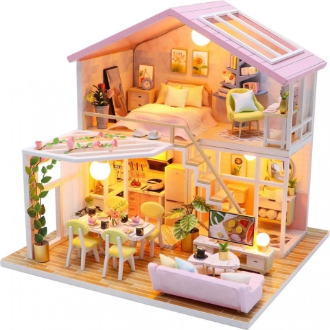 Miniature dukkehus Huset for rolige stunder med LED-belysning