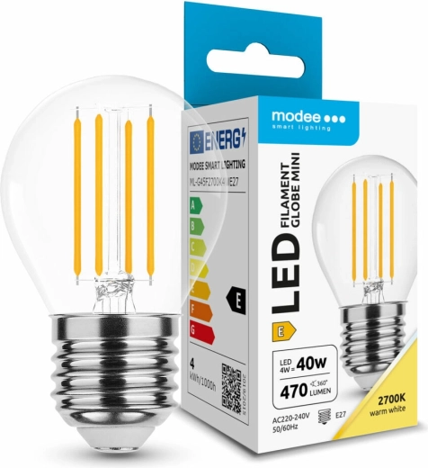 LED pære Modee Filament Globe Mini G45 4 W E27, 430 lm, varm hvid