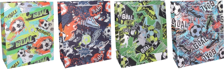 Gavepose størrelse L til børn 31 × 42 × 12 cm – fodboldmotiver, mix af farver