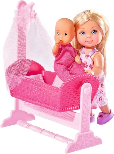 Dukke Evi Love med baby og vugge