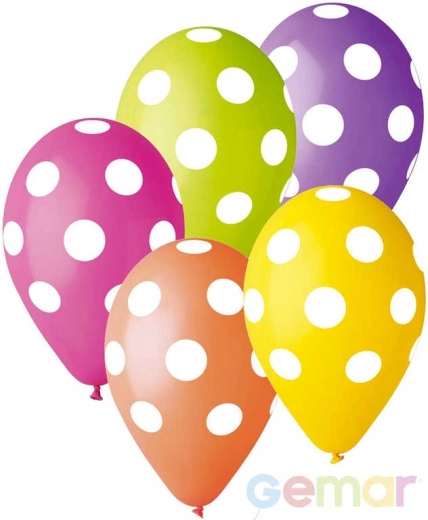 Gemar pastel latexballon med hvide prikker 30 cm - 1 stk.