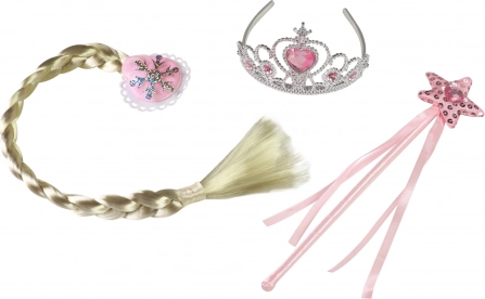 Prinsessesæt lyserød med fletning (krone, tryllestav, fletning)