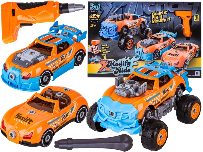 Adskillelig og samlbar bil 3-i-1 tuning med batteridrevet skruetrækker (monster truck) - 1 stk.