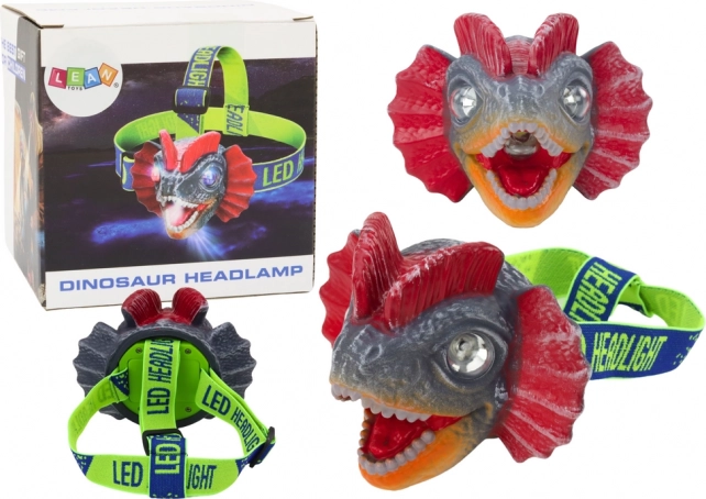 Hovedlygte Dinosaur med Justerbar Rem og 3 LED Dioder