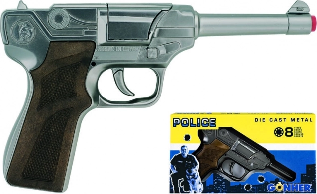 Politipistol sølvfarvet metal 8 skud