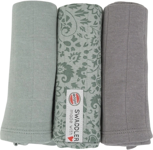 Lodger swaddler flower tribe 70 × 70 cm silt green (sæt med 3 stk.)