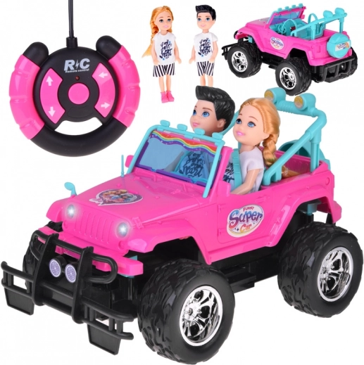Pink RC terrængående bil til dukker med 2 figurer