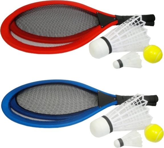 Børnesæt til badminton – 2 store ketsjere, stor og lille fjerbold, bold