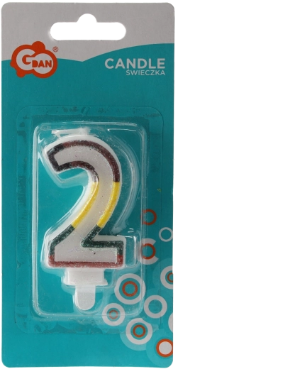 Dekorativt fødselsdagslys tal 2 med brokade, hvid