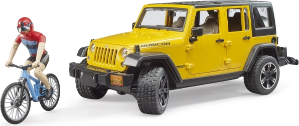 Bruder Jeep Wrangler Rubicon med cyklist og cykel