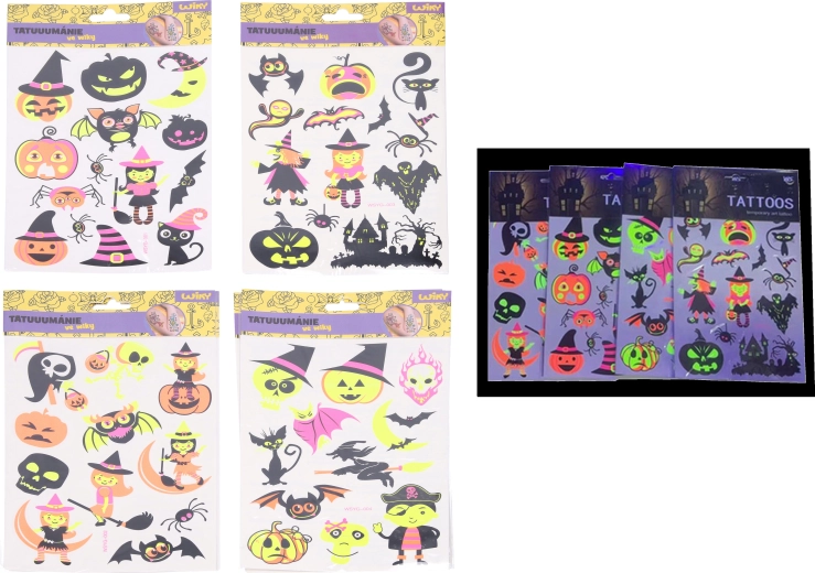Fluorescerende tatoveringsmærkater Halloween 16,5 × 22 cm