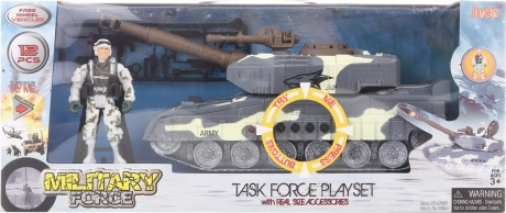 Militærsæt med batteridrevet tank med lys og lyde