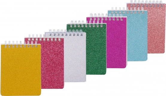 Ringbundet glitternotesbog 8,8 × 12,5 cm, 70 ark