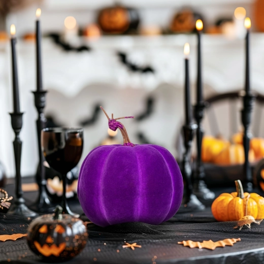Halloweenpynt græskar lilla 16,5 cm