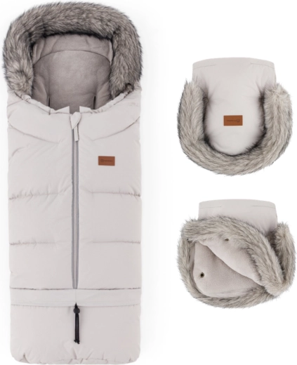 Petite&Mars vintersæt: kørepose Arctic 4i1 + barnevognshandsker Furry, farve champagne shower