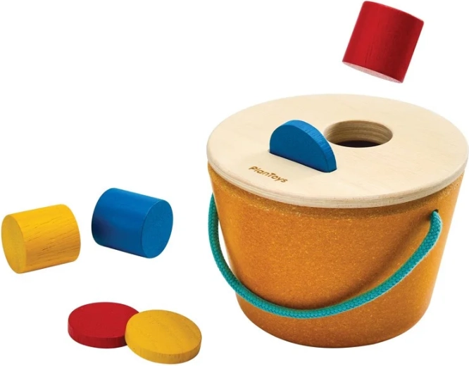 PlanToys indsætningsspand – cylindre og mønter