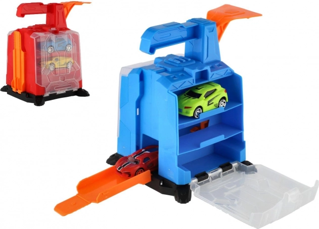 Plastgarage med affyringsmekanisme og 2 småbiler