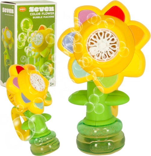 Automatisk boblemaskine i blomsterform med lyseffekter