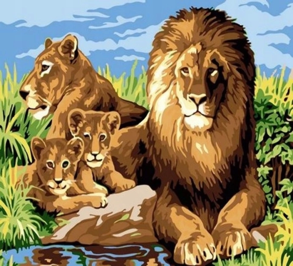 NORIMPEX Mal efter tal Løvefamilie 40 × 50 cm