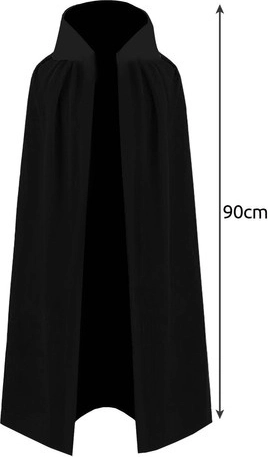 Lang sort kappe med krave (90 cm)