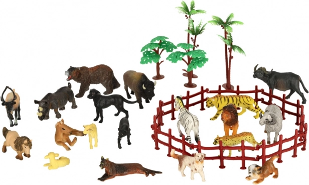 Sæt med dyrefigurer til zoo og gård – 31 dele i boks