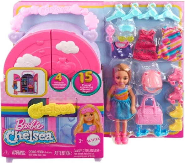 Barbie Chelsea garderobe – dukke og 15 tilbehørsdele