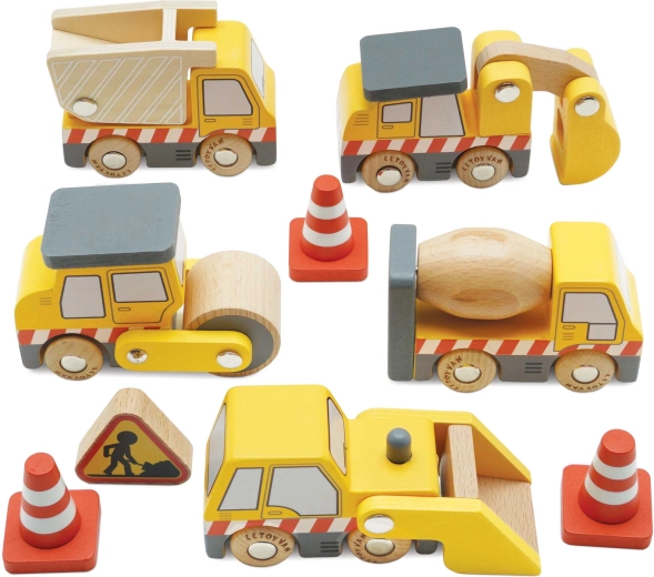 Le Toy Van træbyggesæt med entreprenørkøretøjer til børn