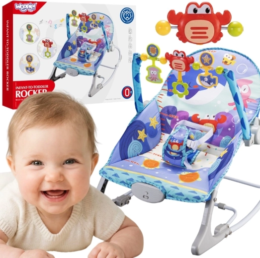 Woopie Baby vippeliggestol og vibrerende bouncer 2-i-1 krabbe