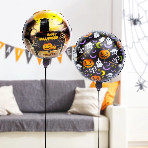 Sæt med Halloween-folieballoner med græskar og gravsten – 2 stk.