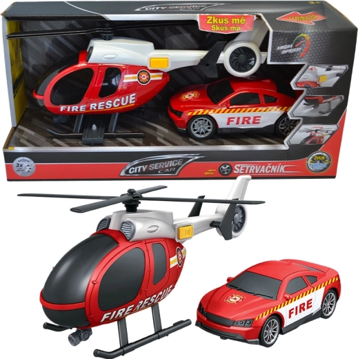 Brandmandsæt helikopter og bil 1:14 CITY SERVICE CAR