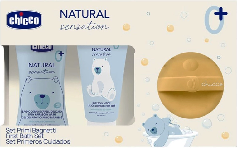 Chicco Natural Sensation gaveæske med kosmetik og silikonevaskesvamp