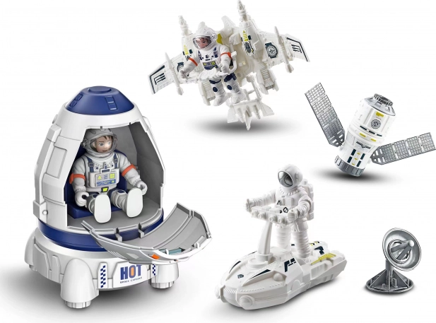 Rumfartssæt med raket og 2 astronautfigurer