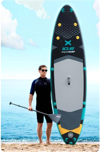 Alt i pakken: pagaj, pumpe, leash og rygsæk