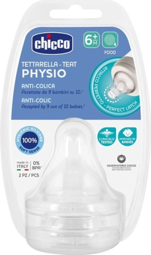 Chicco sut til grød til flasker Perfect 5 og Well-Being, silikone, 6 m+, 2 stk