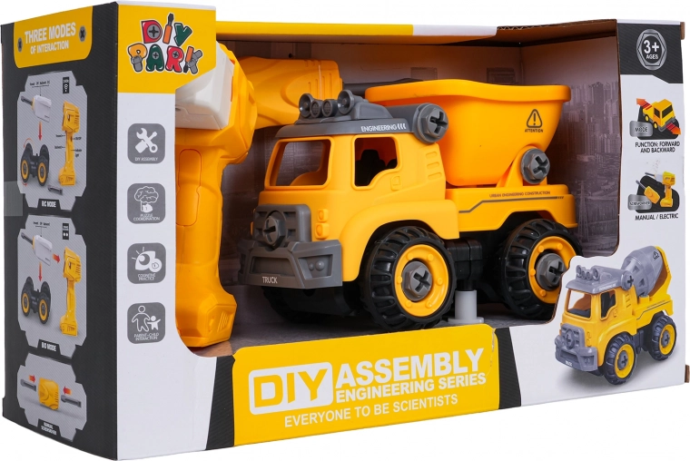 adskillelig byggedumper med boremaskine og skruetrækker