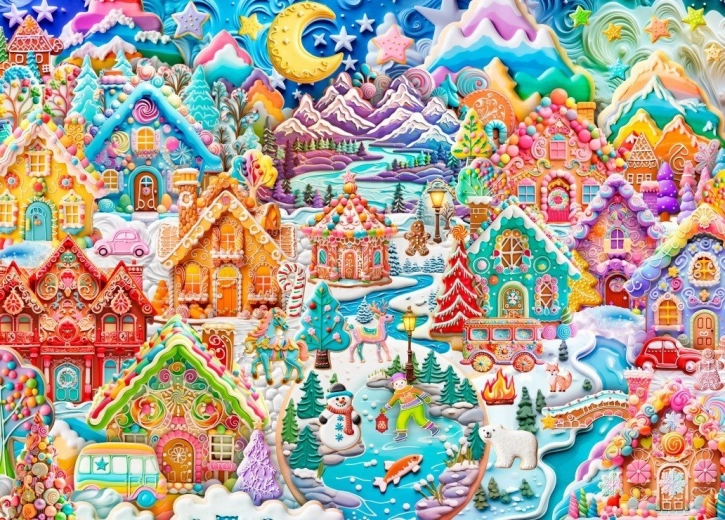 Puslespil Farverig nat i Cookietown 1500 brikker