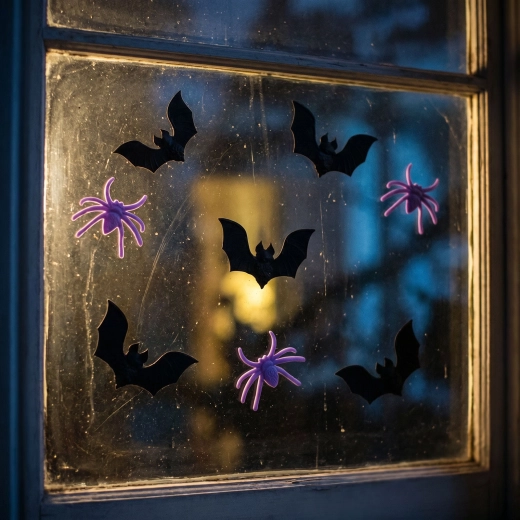 Halloween 3D-gelvinduesdekoration med flagermus og edderkopper, 9 stk.