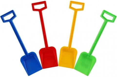 Plastisk børneskovl til sand 44 cm – farvemix