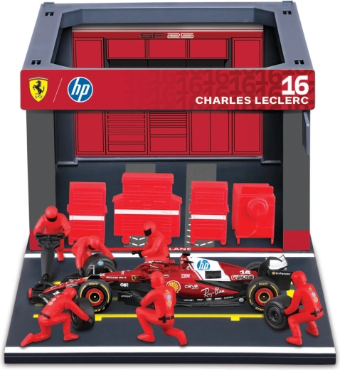 Bburago Formula Racing F1 Pit Pass sæt Ferrari SF-25 (2025) Charles Leclerc 1:43