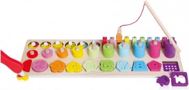 Træbaseret læringssæt 4-i-1 med tal, former og magnetisk fiskeri