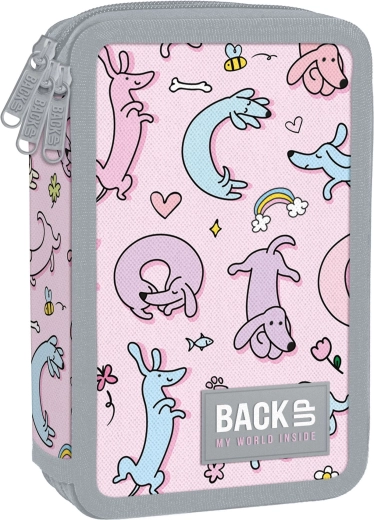 Skole-penalhus med tre rum og udstyr BackUP Cute Dogs