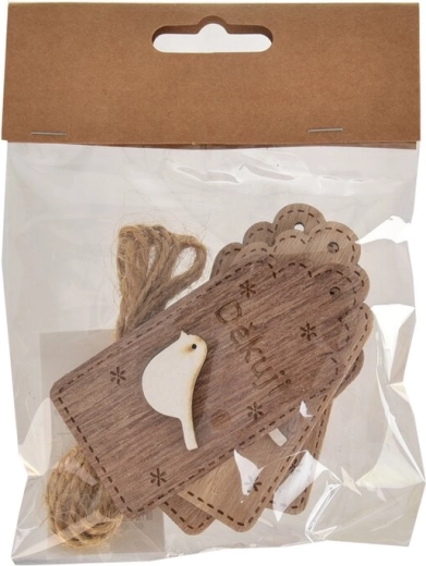 Træskilt „Tak“ brun 4×8 cm (4 stk.)