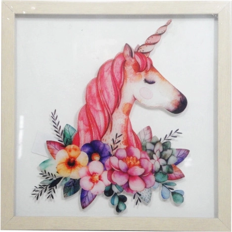 Billede med enhjørning i ramme 30 × 30 cm