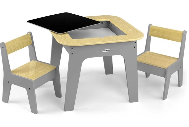 Vendbar bordplade: klodser og kridttavle