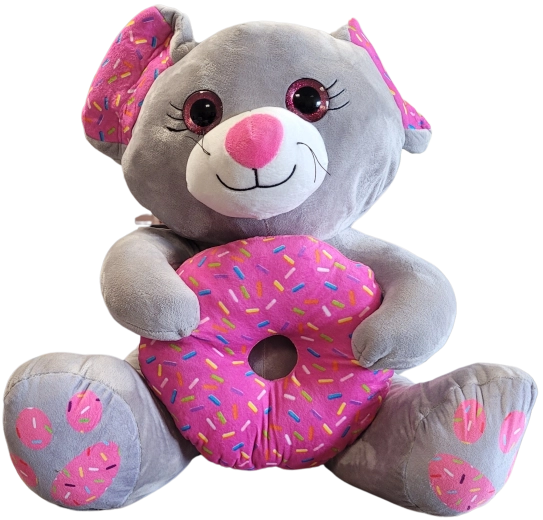 Plys grå mus med donut 45 cm