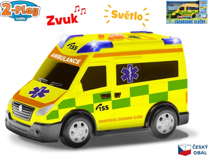 2-Play Traffic ambulance i tjekkisk design 13,5 cm med lys og lyd