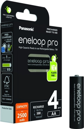 Genopladelige batterier Eneloop Pro AA 2500 mAh 4 stk.