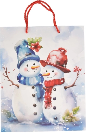 Gavepapirpose med vintermotiv med snemand 26 × 10 × 32 cm